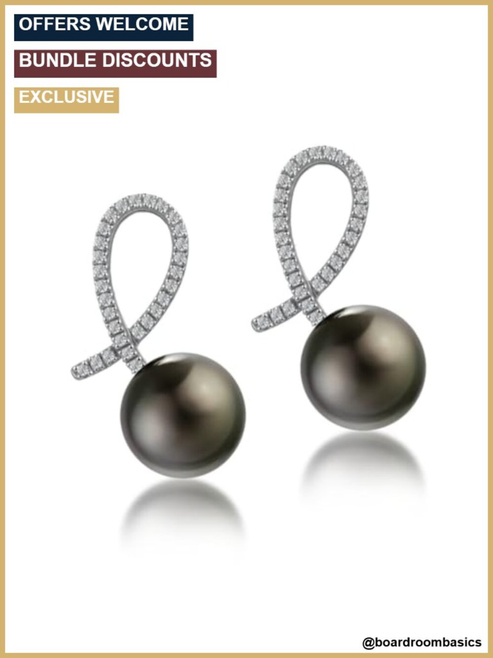10mm Tahitian Black Pearl Stud Earrings with Moissanite in 925 Sterling Silver